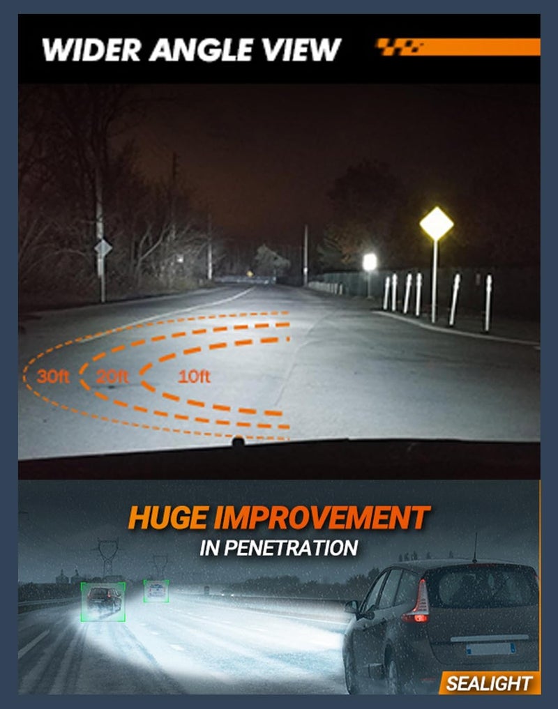 SEALIGHT H11 LED Fog Light Bulbs, 44000LM H8 H16 H11 LED Bulbs 6500K Cool White, 360° Adjustable Ring, Non-Polarity, IP68 Waterproof, Pack of 2 - Image 5